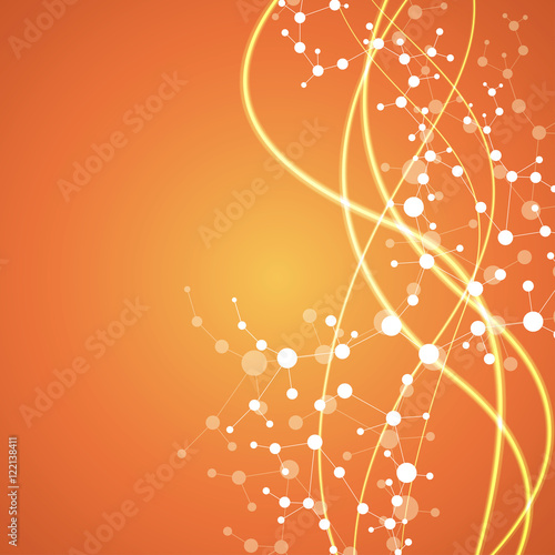 Structure molecule and communication Dna, atom, neurons. Science concept for your design. Connected lines with dots. Medical, technology, chemistry, science background. Vector illustration.