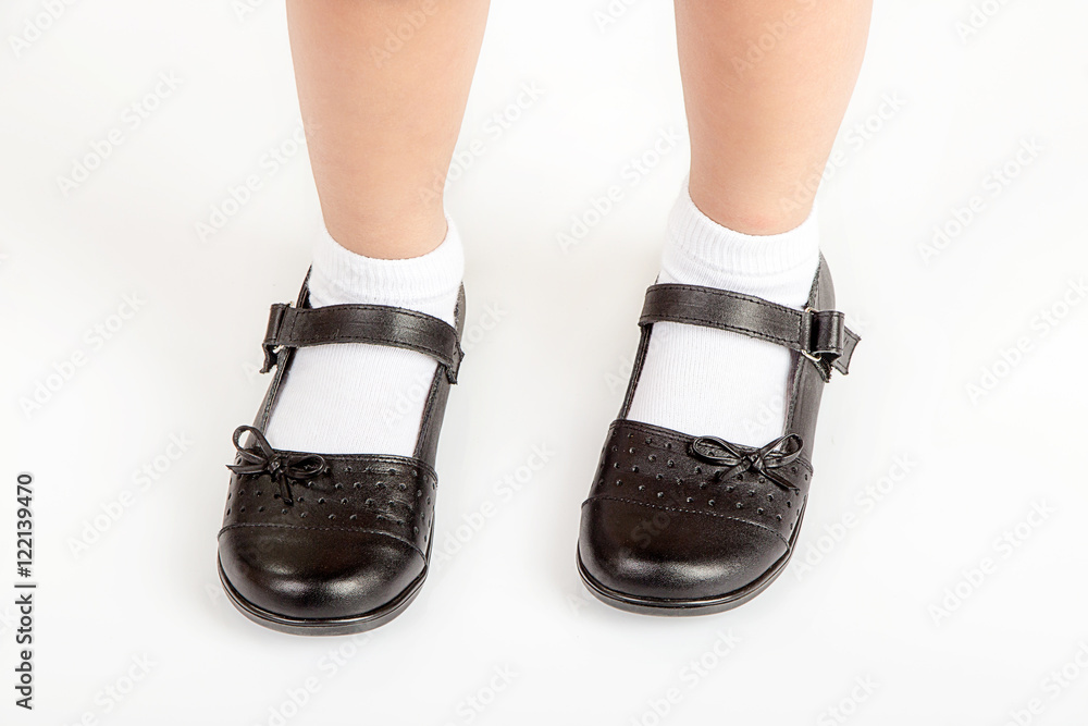 Young School Girl Student Wearing Black Shoes and White Socks Stock Photo |  Adobe Stock