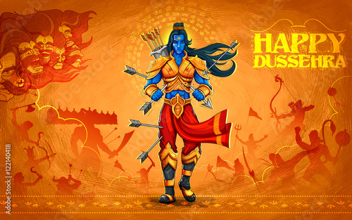 Lord Rama with arrow killing Ravana