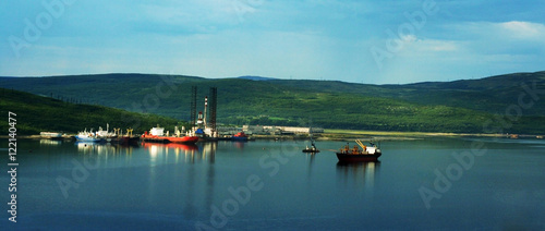 Severomorsk sea port, northern harbor panorama photo