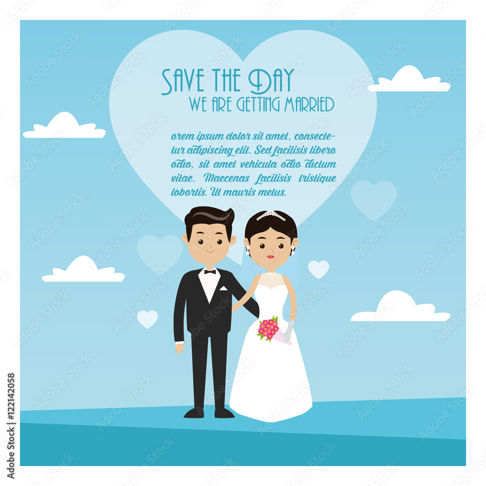 man and woman cartoon couple with clouds background. Wedding and ...