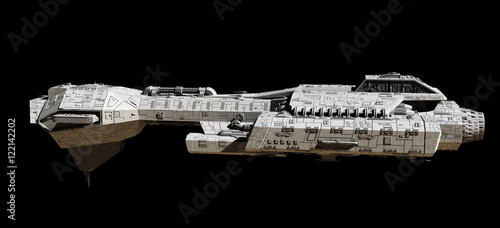Billede på lærred Space Ship on Black - side view, science fiction illustration