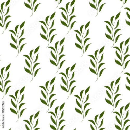 Nature seamless pattern of green branches with leaves