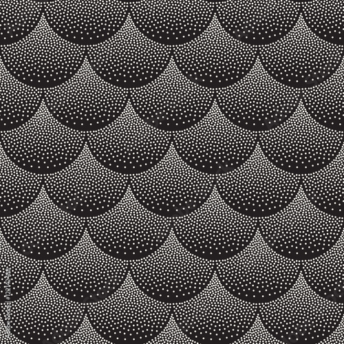Vector Seamless Black and White Arc Shapes Stippling Pattern