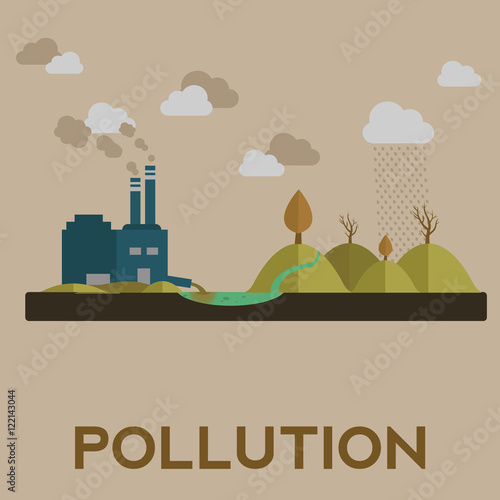 Vector illustration of pollution with factory and water contamination