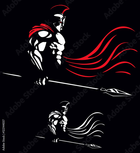 Spartan / Illustration of Spartan warrior on black background in 2 color versions.