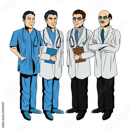 Doctor cartoon with uniform. Medical care pop art comic and retro theme. Colorful and isolated design. Vector illustration