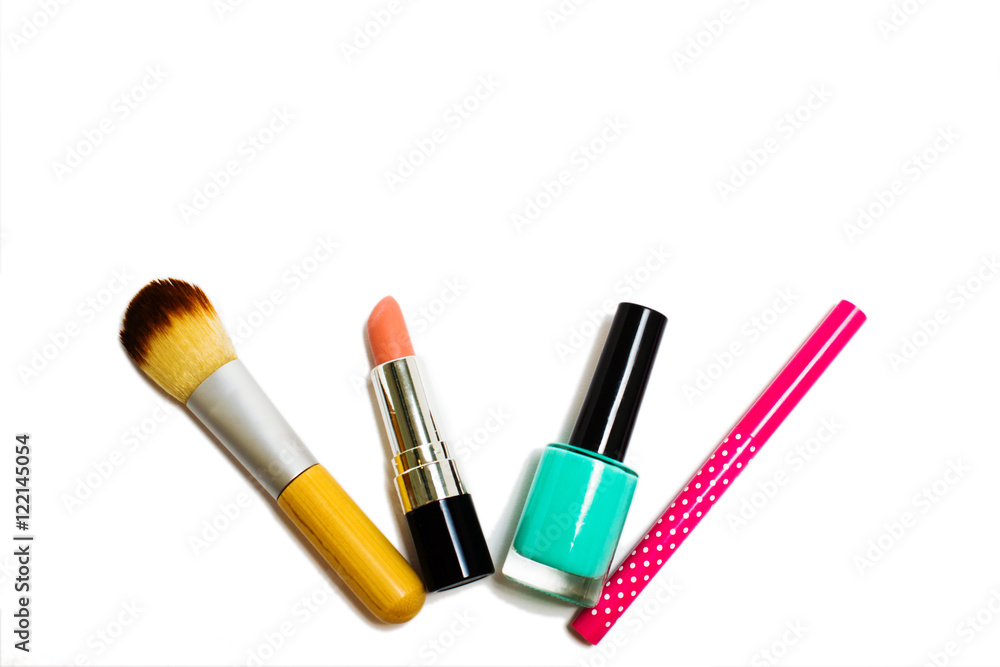 Women's accessories and beauty products on a white background. Women's accessories and beauty products on a white background.