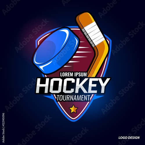The logos on the theme of sport. Posters, stickers, emblems, logos for hockey. Different frames, objects sports design. Vector hockey emblems.