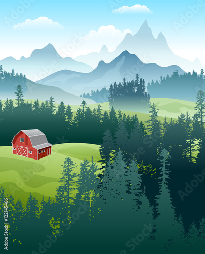 landscape with forest and mountains photo