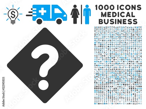 Question icon with 1000 medical business gray and blue vector pictograms. Design style is flat bicolor symbols, white background.