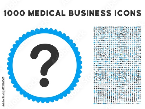 Question icon with 1000 medical commerce gray and blue vector design elements. Collection style is flat bicolor symbols, white background.