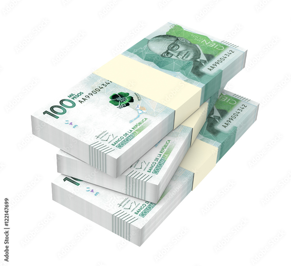 Colombian pesos bills isolated on white background. 3D illustration. Colombian pesos bills isolated on white background. 3D illustration.