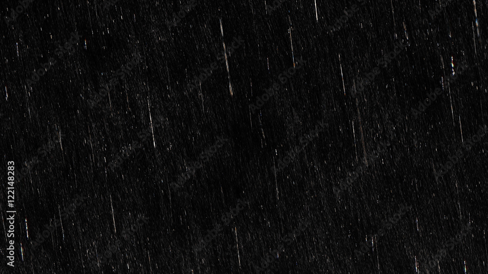 Falling raindrops footage animation in slow motion on black background, black and white luminance matte, rain animation with start and end, perfect for film, digital composition, projection mapping - obrazy, fototapety, plakaty 