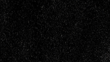 Falling raindrops footage animation in slow motion on black background, black and white luminance matte, rain animation with start and end, perfect for film, digital composition, projection mapping