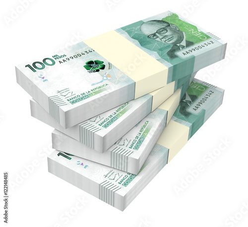 Colombian pesos bills isolated on white background. 3D illustration.