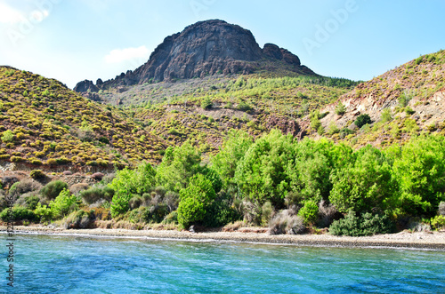 Turquoise water of the Aegean Sea near the coast of the island