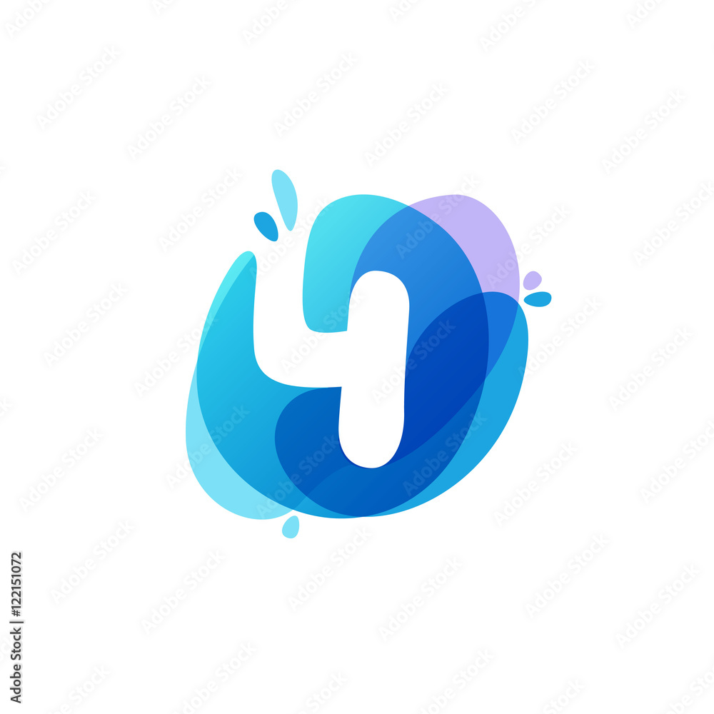 Number four logo at blue water splash background. 4 icon. Number four logo at blue water splash background. 4 icon.