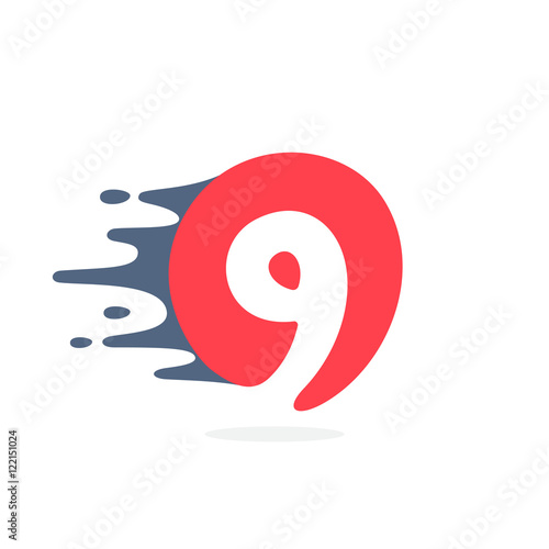 Number nine logo with fast speed water, fire, energy lines. 9 ic