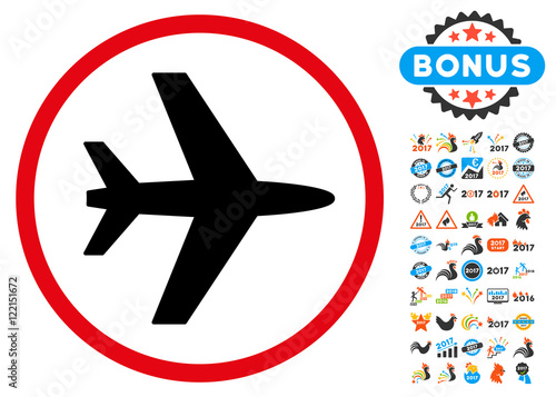 Airport icon with 2017 year bonus vector pictograms. Clipart style is flat symbols, white background.