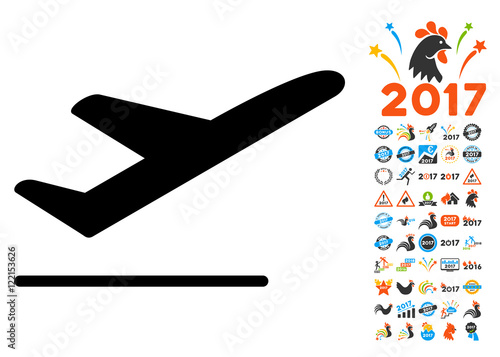 Departure icon with 2017 year bonus vector pictograms. Collection style is flat symbols, white background.