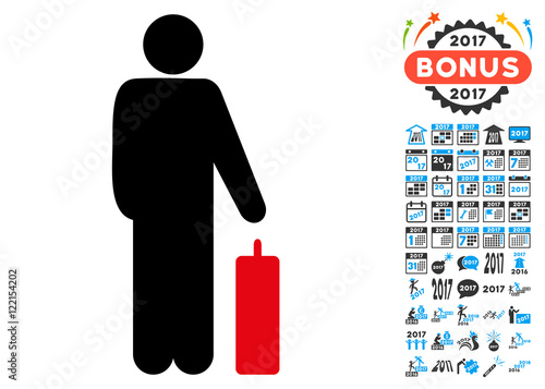 Passenger icon with 2017 year bonus vector pictographs. Collection style is flat symbols, white background.
