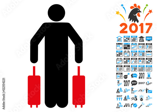 Passenger Luggage icon with 2017 year bonus vector pictograms. Collection style is flat symbols, white background.