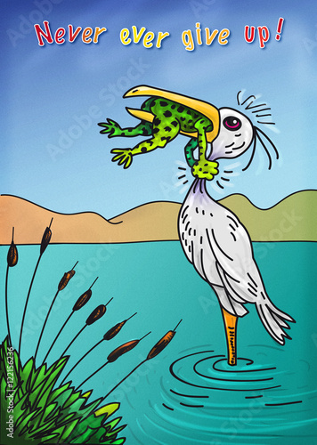 niemals aufgeben, never ever give up, cartoon