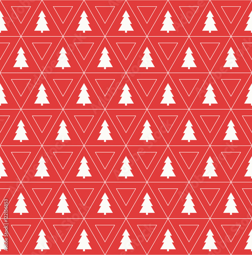 seamless vector christmas tree pattern on red background.