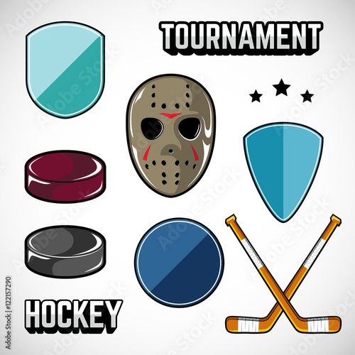The logos on the theme of sport. Posters, stickers, emblems, logos for hockey. Different frames, objects sports design. Vector hockey emblems.
