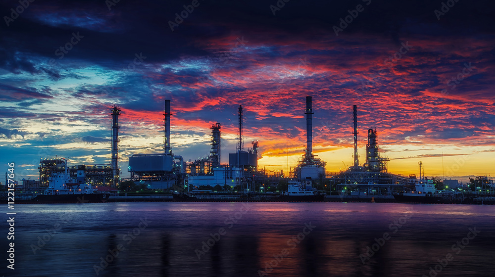 Fototapeta premium oil refinery industry plant along twilight morning.