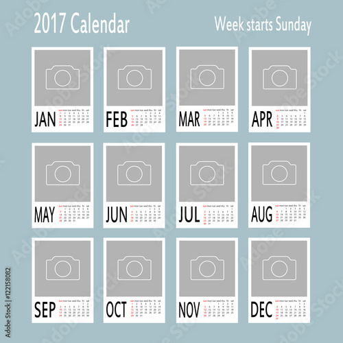 Vector template of 2017 calendar with place for photo.