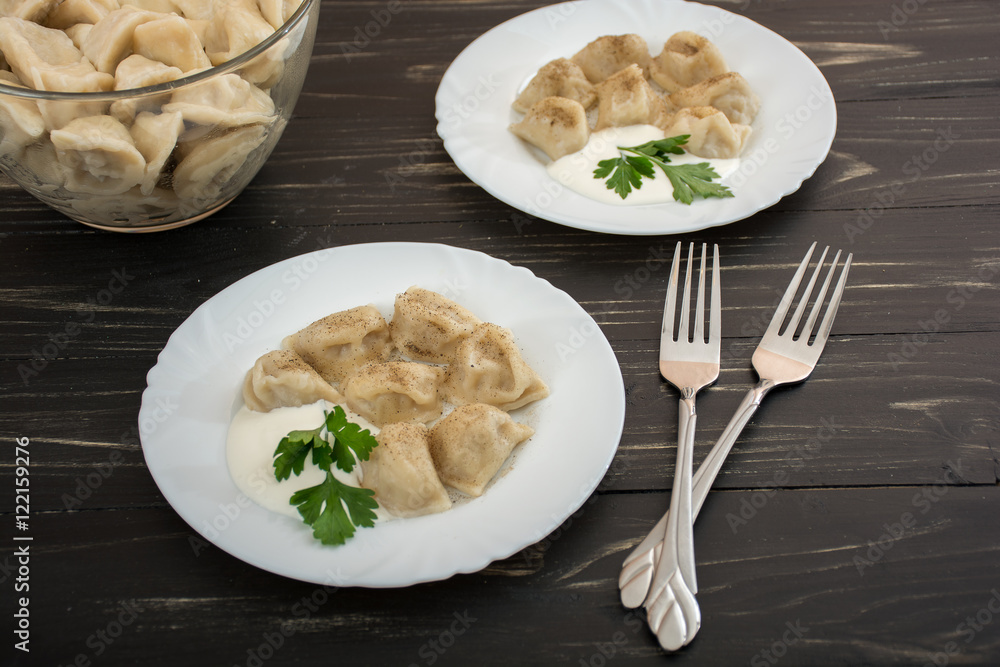 Pelmeni - Russian cuisine, meat dumplings Pelmeni - Russian cuisine, meat dumplings