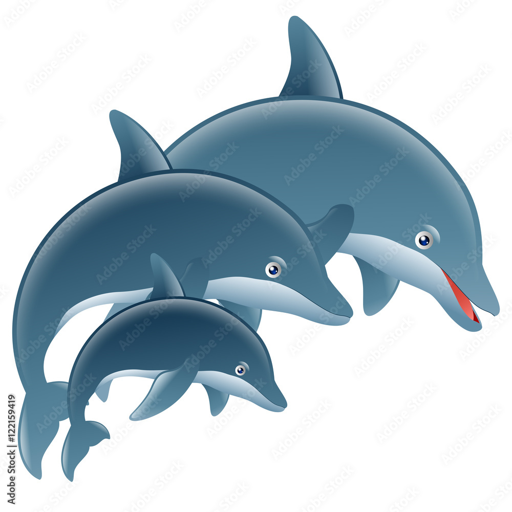 Fototapeta premium Cartoon dolphin jumping