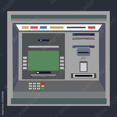 ATM payment vector illustration. ATM machine with hand and credit card. Withdrawing money from card concept. Payment using credit card. ATM terminal usage. 