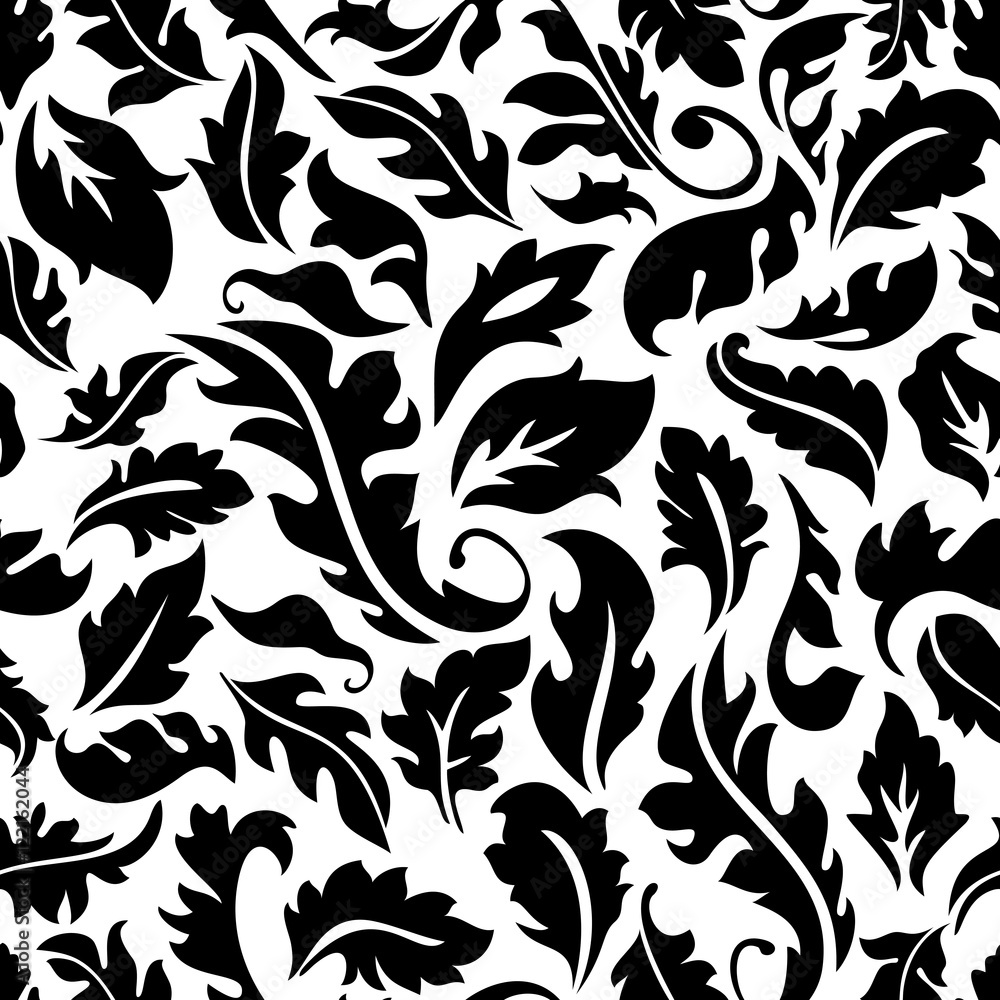 Seamless pattern with black leaves on a white background Seamless pattern with black leaves on a white background
