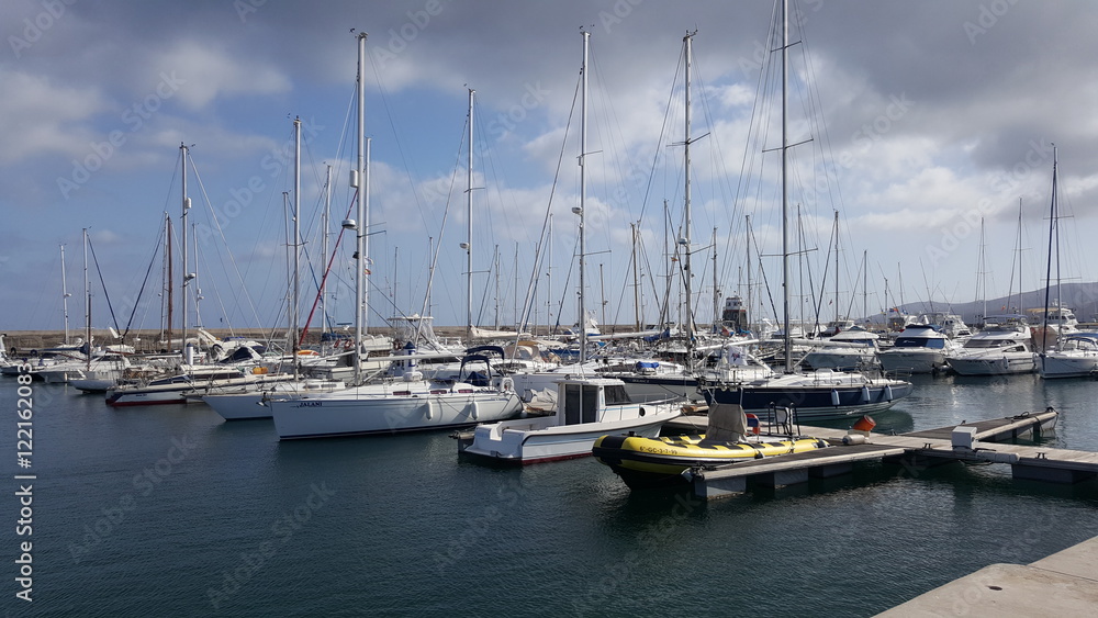 Beautiful coast and harbor of the the Canary Island of Lanzarote