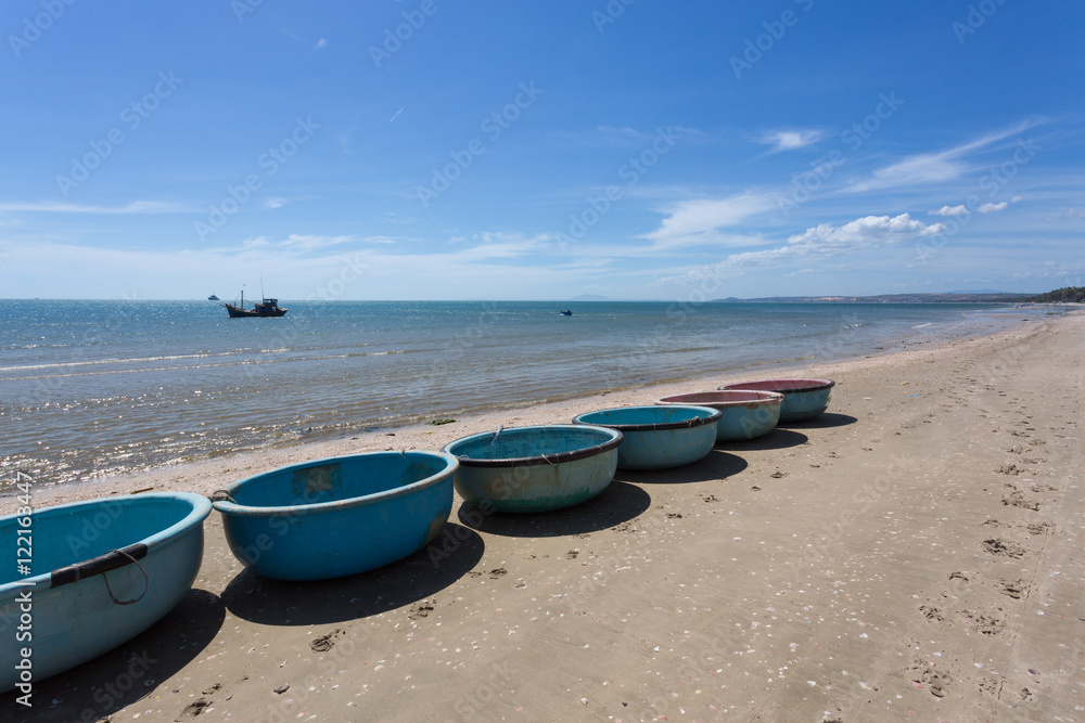 nautical fishing coracles, tribal boats at fishing village