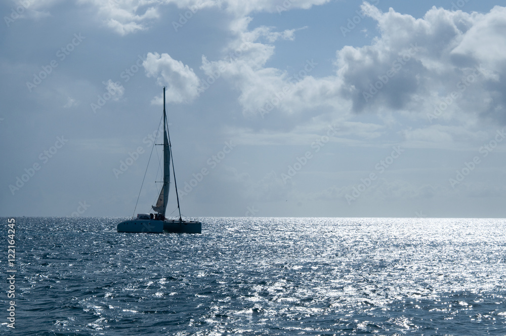 nice white pleasure sail boats catamaran in Caribbean sea , Dominican Republic nice white pleasure sail boats catamaran in Caribbean sea , Dominican Republic