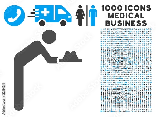 Servant With Hat icon with 1000 medical commerce gray and blue vector pictograms. Design style is flat bicolor symbols, white background.