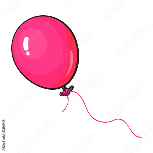 Gloosy floating pink balloon, cartoon vector illustration isolated on white background. Isolated balloon, birthday, party carnival decoration elements