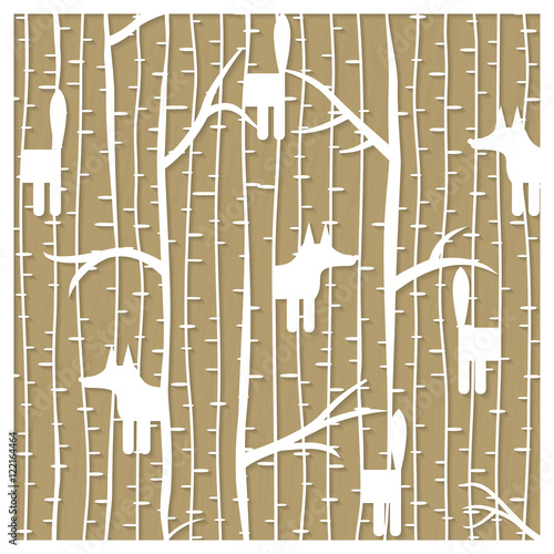 Fox in winter forest pattern - laser cutting vector illustration