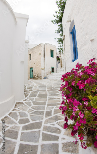 Greek Island Paros, historic village Lefkes typical street scene