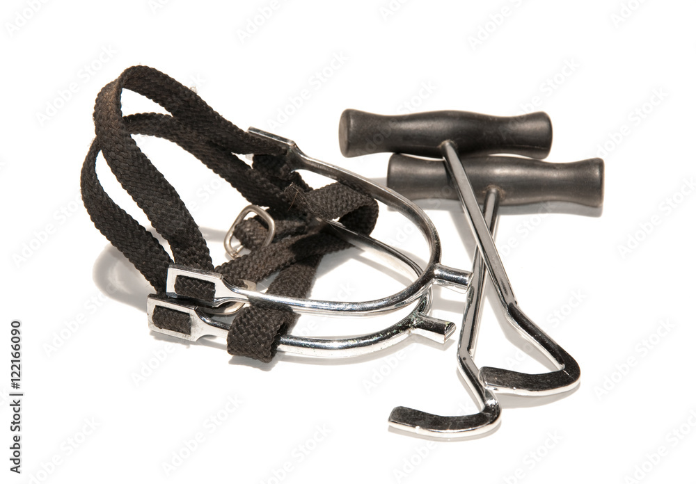 Spurs and boot pulls on white Spurs and boot pulls on white