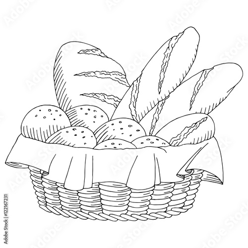 Bread basket food graphic art black white isolated sketch illustration vector
