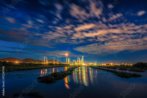 Low light long exposure scenery of Oil refinery power plant