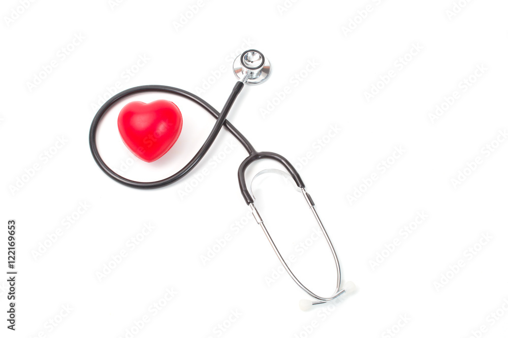 Red heart and a stethoscope on white background Red heart and a stethoscope on white background