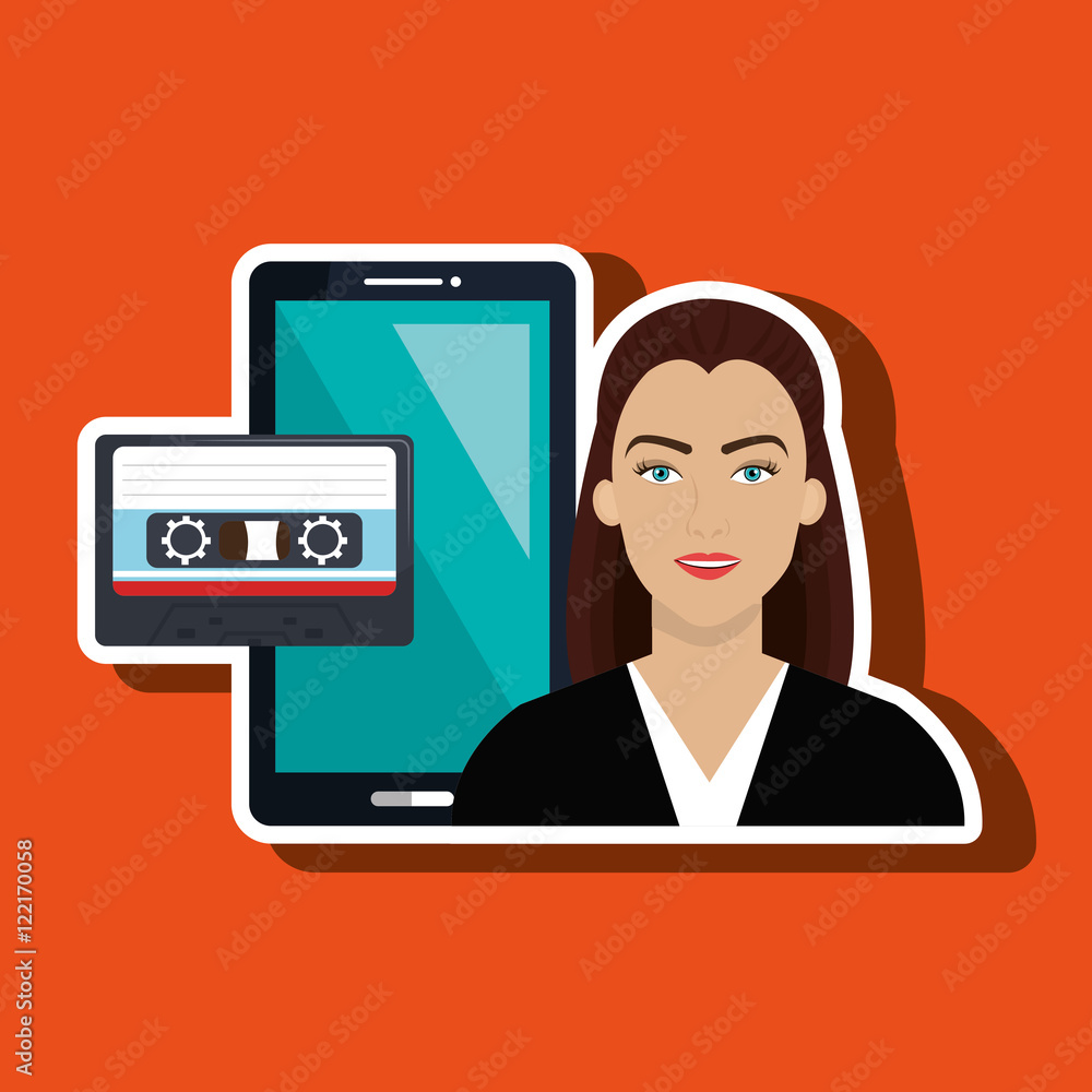 woman news cassette radio vector illustration eps 10