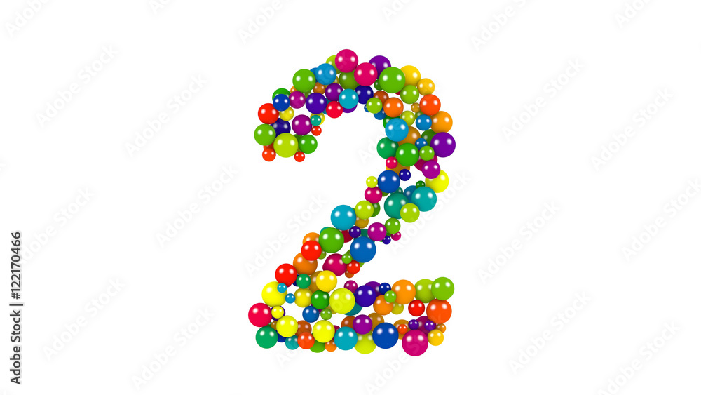 Multi-colored balls in the shape of number two