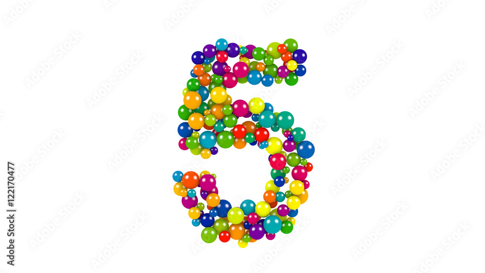 Multi-colored balls in the shape of number five Multi-colored balls in the shape of number five